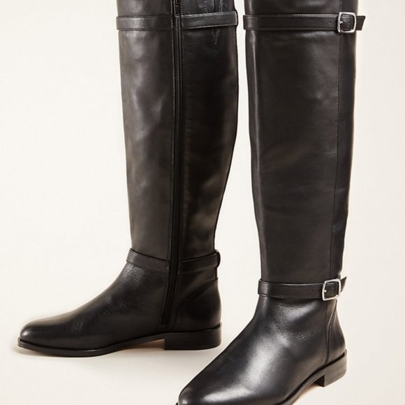 Ann Taylor Adalie Extended Calf Leather Boots Riding Boot Black 511201 - Picture 1 of 14